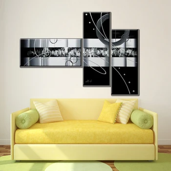 

Handpainted 3 Piece Black White Modern Abstract Oil Paintings On Canvas Wall Art Pictures For Living Room Home Decorations