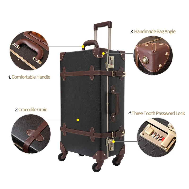 Новинка, ретро багажная сумка из крокодиловой кожи, коричневый и черный чемодан, 2" 24", натуральная кожа, высокое качество