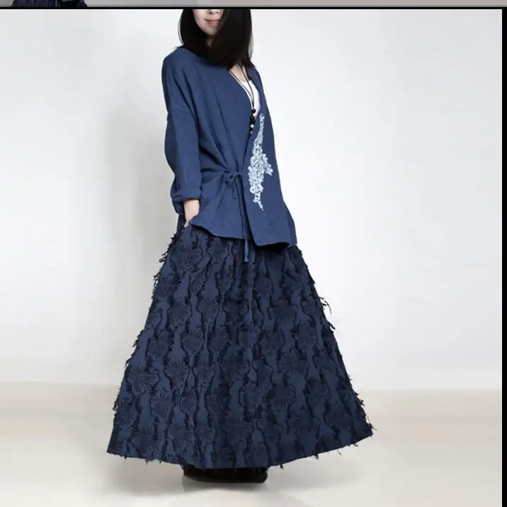 

2017 spring new cotton and linen jacquard art Fan retro loose skirt S622