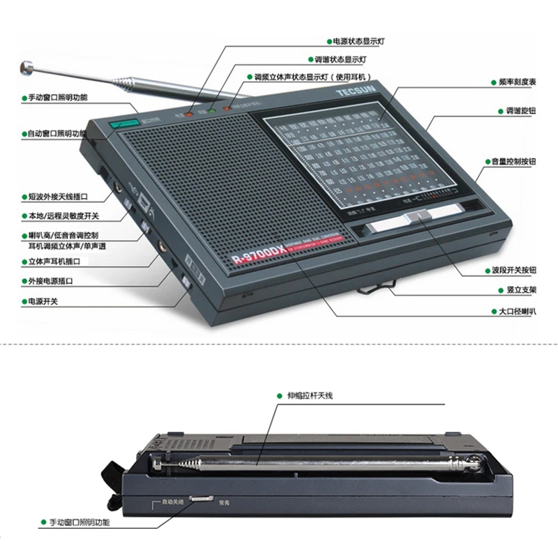 Tecsun/Desheng R-9700DX Двойное преобразование высокой эффективности 12-band стерео радио Высокое качество Розничная