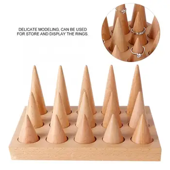 

15pcs Wooden Conical Ring Holder Board Jewelry Ring Display Case Showcase Stand Organizer High Quality Jewelry Holder 20*15*2cm
