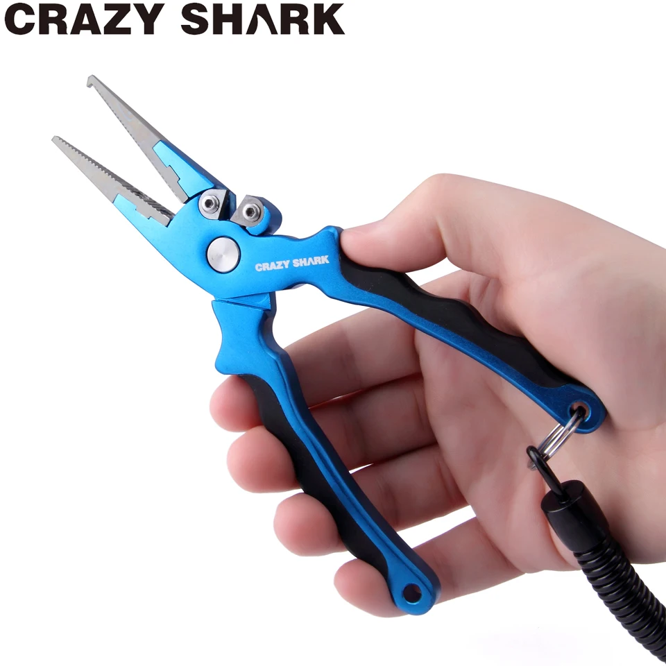 

Crazy Shark Aluminum Alloy Fishing Pliers Split Ring Cutters Fishing Holder Tackle with Sheath Lanyard Hooks Remover