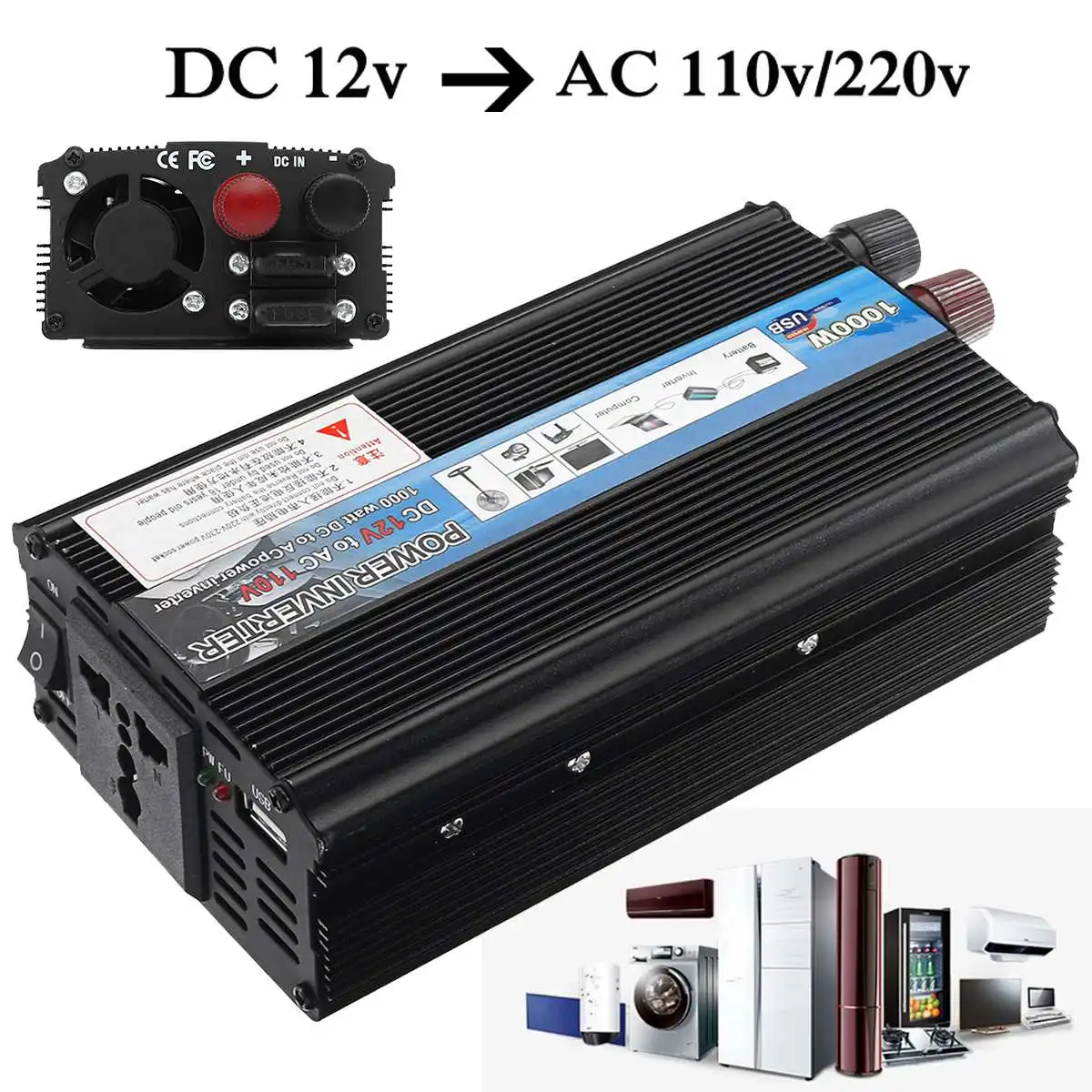 

1000W Modified Sine Wave Power Inverter DC 12V to AC 110V / 220V Voltage Transformer Converter USB Charger Adapter Portable