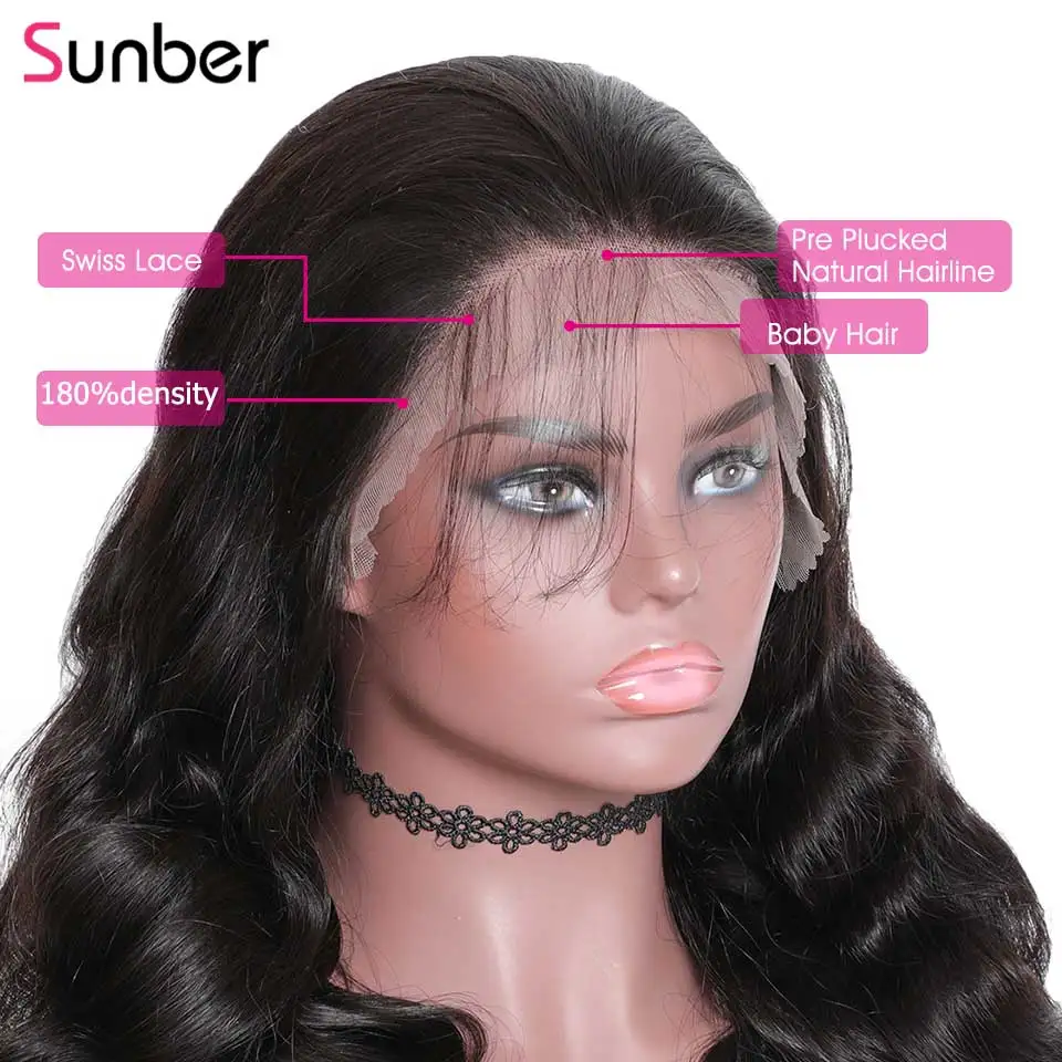 Sunber Hair 13X4/6 объемные волнистые кружевные передние парики, предварительно выщипанные 150% плотность, бразильские прозрачные передние парики для черных женщин