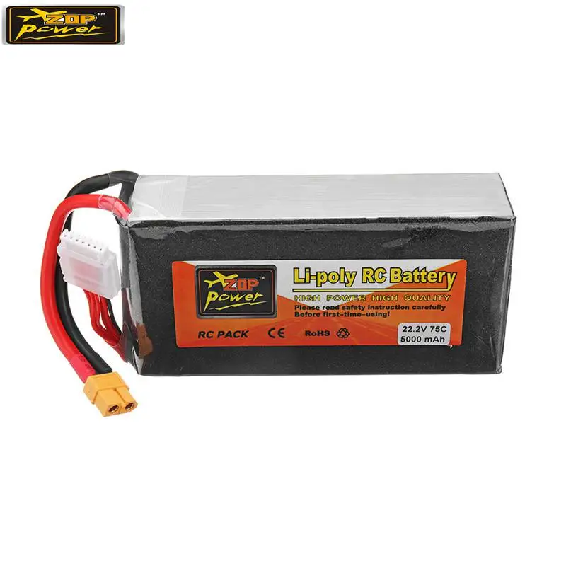 

ZOP Power 22.2V 5000mah 75C 6S Rechargeable Lipo Battery XT60 Plug for RC Drone