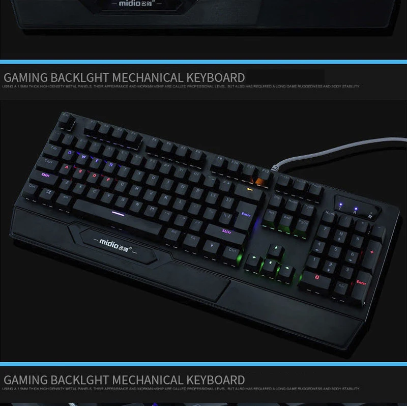 RX-902, настоящая механическая клавиатура, USB, с подсветкой, проводная игровая клавиатура, синий переключатель, 104 ключ, для офиса, игры, развлечения