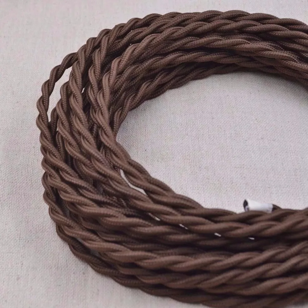 5m 2x0.75 Antique Braided Woven Silk Fabric Lamp Cable Wire Cord Light
