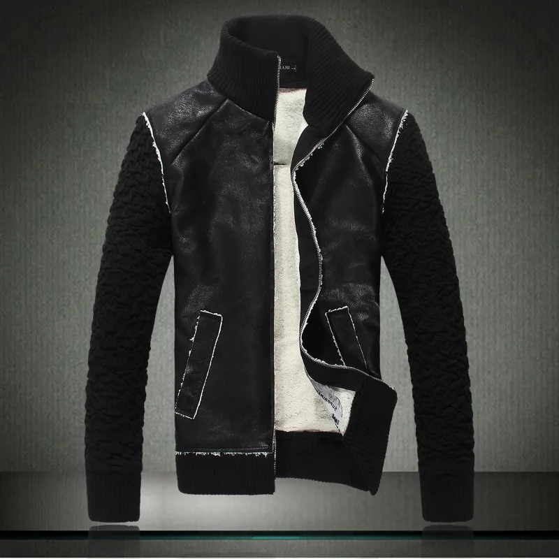 Luxury super one piece jacket fur male slim berber fleece leather