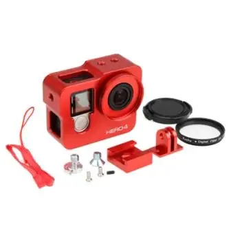 Hero 4 hero 3+ алюминиевый сплав CNC защитный корпус оболочка корпуса+ фильтр объектива+ вспышка для Gopro hero 4 3+ аксессуары для камеры - Цвет: Red Housing Case