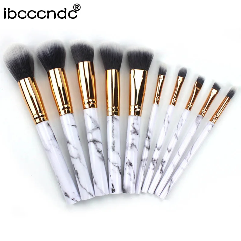 10 pcs/set Marble Patten Makeup Brush for Cosmetic Powder Foundation Eyeshadow Blush Lip Cosmetic Make up Brushes Set