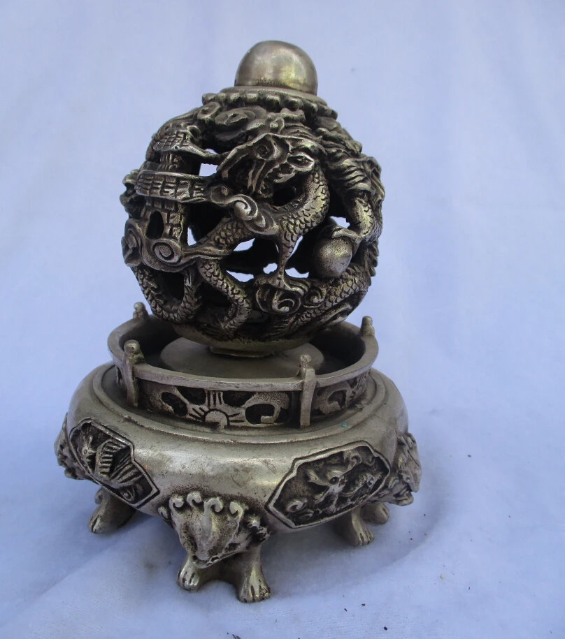 Редкая старинная тибетская Серебряная резная ладана lucky &quotdragon