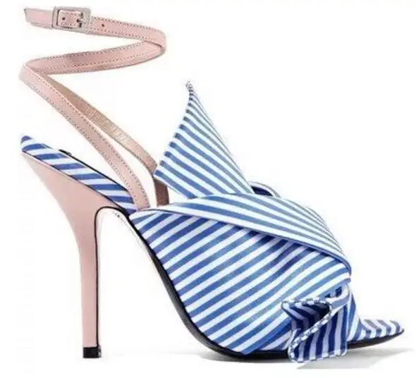 

2017 Summer new arrival big bowtie sandals ankle wrap slingbacks high heels stain dress sandal gingham peep toe sandals DFS184