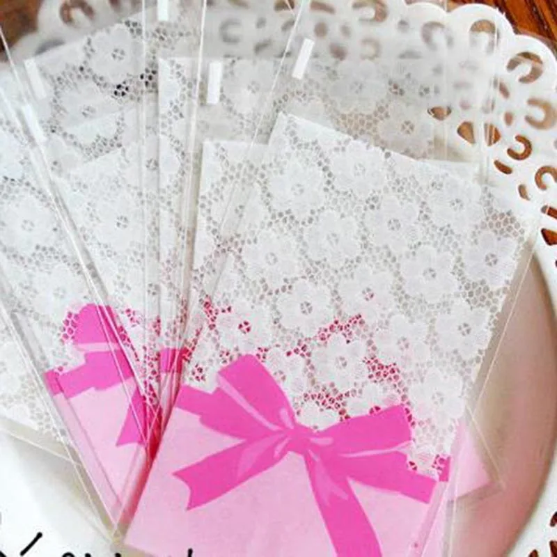 50 шт./лот 7*10 см торт подарок посылка s OPP пластиковая посылка сумка милый розовый бант дизайн конфеты печенье еда сумки для свадебной вечеринки
