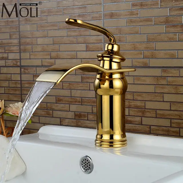 Luxury Waterfall Gold Bathroom Sink Faucet Hot and Cold ...