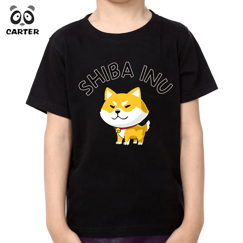 Smile Shiba Inu Youth Boysgirls Summer Short Sleeve Tops T