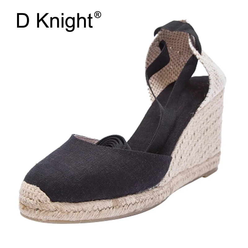 

Women Wedges Espadrilles Sandals 2018 Ankle Strap Summer Canvas Platform Wedge High Heels Sandals Lace Up Fisherman Shoes Woman