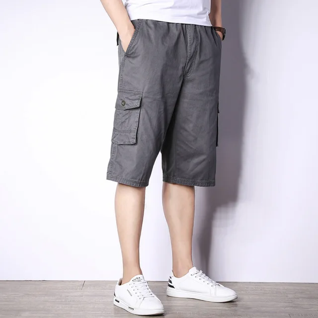 Летние шорты для женщин для мужчин's повседневное эластичный пояс укороченные брюки большой размеры - Цвет: Серый