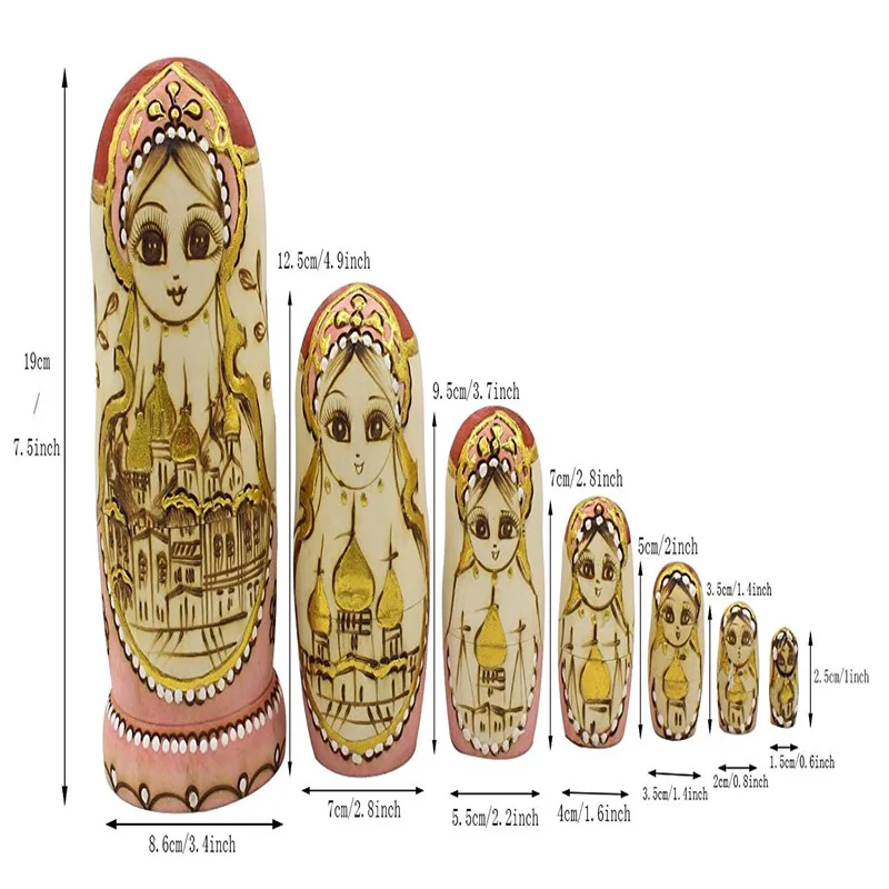 Wooden Matryoshka Russian Nesting Dolls Stacking Nested Toy 7 PiecesSet  Russian Girl in Moscow Kremlin Adorable Home Decoration Mother's Day Gift  (7)