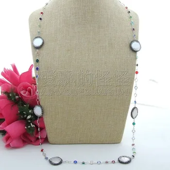 

N101403 40'' 22x24MM White Coin Pearl Trimmed With Marcasite Necklace