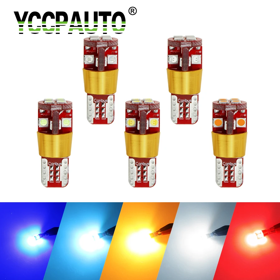 YCCPAUTO W5W T10 LED Canbus Auto Car Turn Side Wedge License Lamp White Non Polarity Bulb Red Yellow Blue 12v 3030SMD 1PCS | Автомобили и