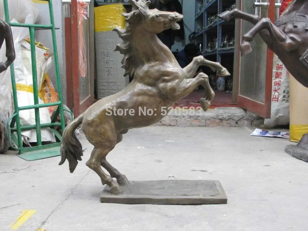 

28"Large Luckly Chinese Bronze animal Flying Running Horse Raise it feet statue