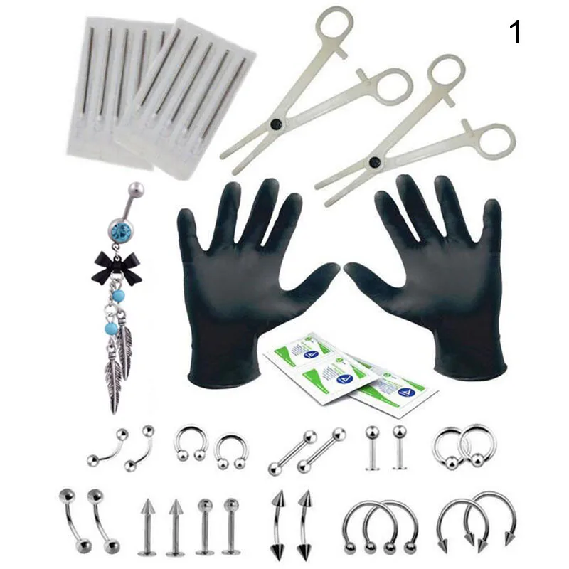 

Professional Body Piercing Tool Kit Ear Nose Stud Belly Navel Nipple Needles Set @M23