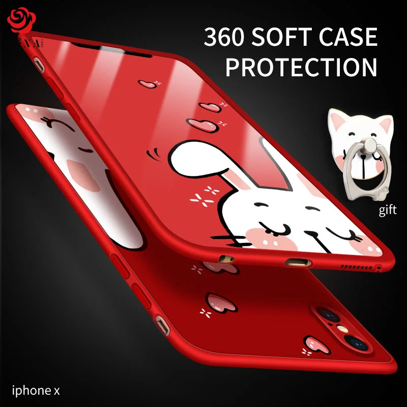 

ASINA 360 Full Cover Case For iPhone X Cover Cute Original Drawings For iPhone X Case Ultra Thin Bumper With Screen Protector