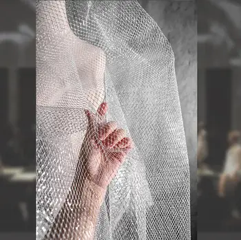 

Diamond Shape of Silver Metal Hard Yarn Wire Mesh fabric dress patch wedding diy textiles tweed fabric telas por metro A531