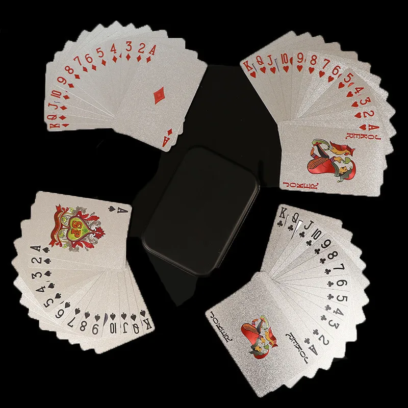 Металлическая коробка золотой черный покер водонепроницаемые игральные карты Новинка коллекция подарок прочный покерный семейный вечерние настольные игры - Цвет: sliver