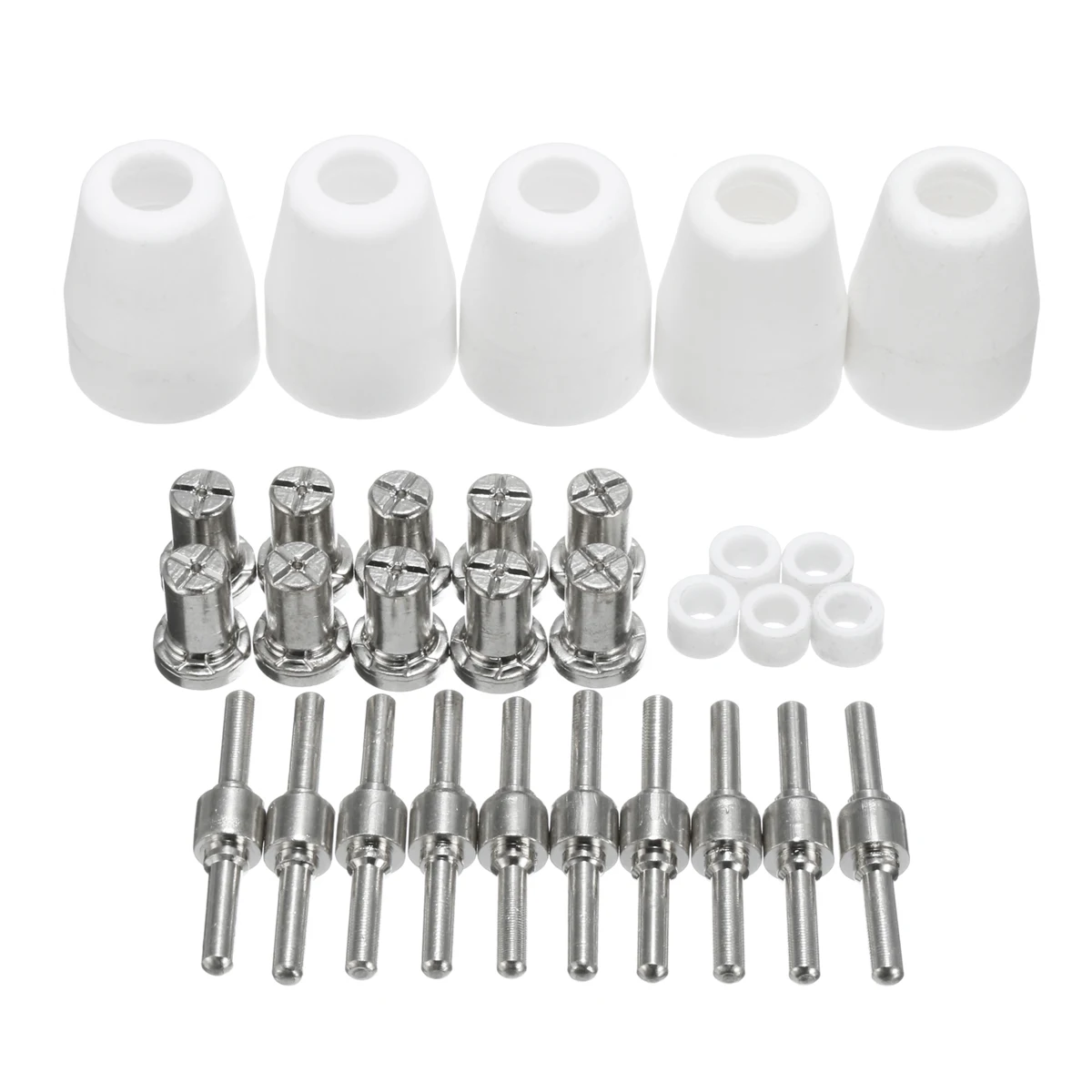 30 Pcs LG-40 PT-31 Plasma Cutter Cutting Torch Consumables Accessories Extended Nickel-plated Tips Nozzle Electrodes Shield Cup 30 Pcs LG-40 PT-31 Plasma Cutter Cutting Torch Consumables Accessories Extended Nickel-plated Tips Nozzle Electrodes Shield Cup