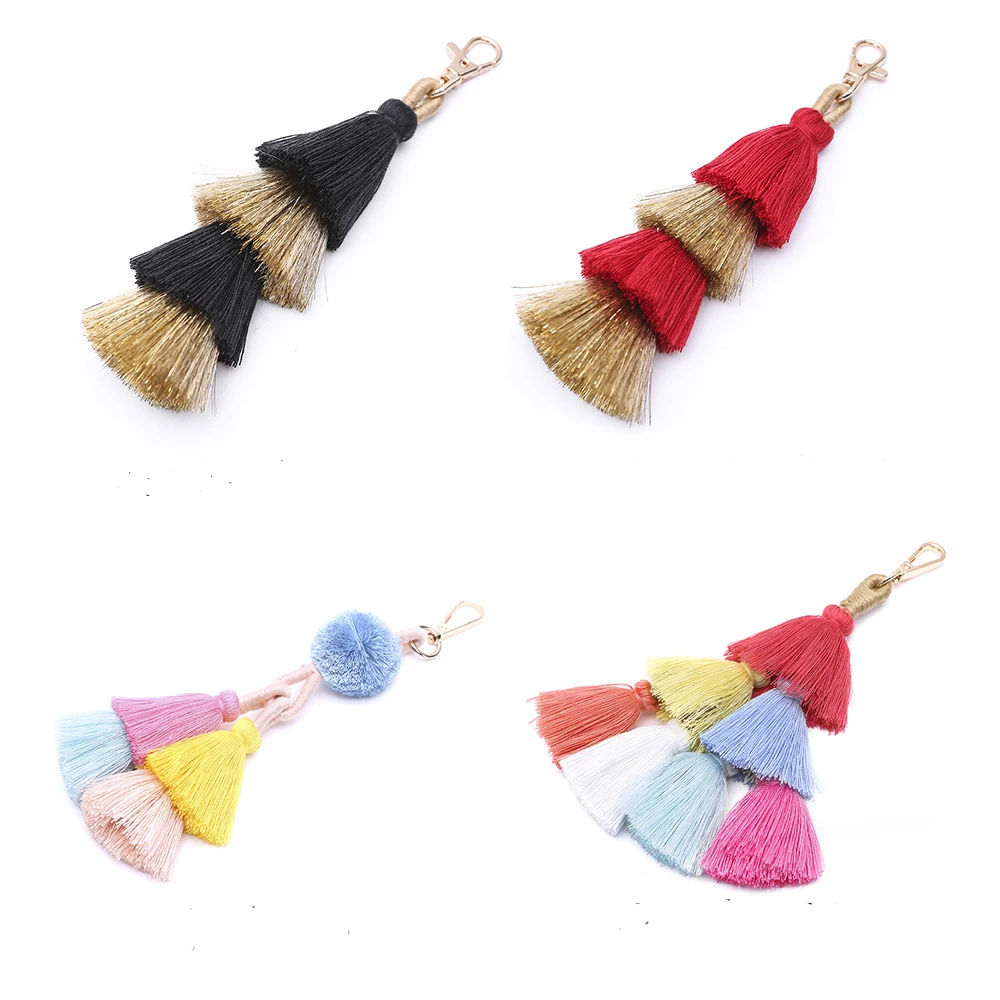 

New Colorful Pompones Pompoms Tassel Keychain Women Bag Charms Bohemian Decoration Pendants Accessories Key Chains