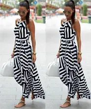 Hanım Yaz Boho Çizgili Uzun Maxi Akşam Parti Elbise Plaj Elbiseler Sundress