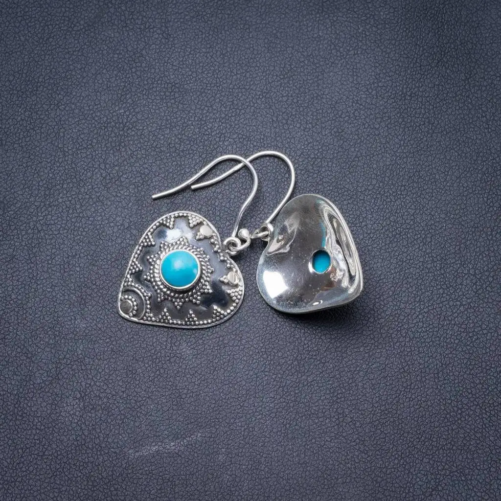 

Natural Turquoise Handmade Unique 925 Sterling Silver Earrings 1.5" Y3174