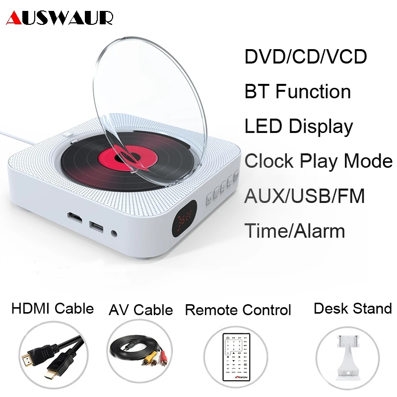 

Multifuncton Desk Wall Mount FM Bluetooth Speaker DVD VCD CD Player With HDMI AV Cable