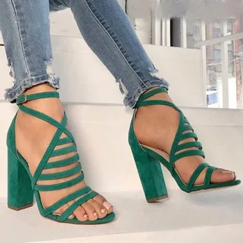 

LZXGSJ 2018 Summer T-strap Med Square Heels Open-toed Fashion Casual Buckle Strap Shallow Roem Two Color Women Sandals Shoes