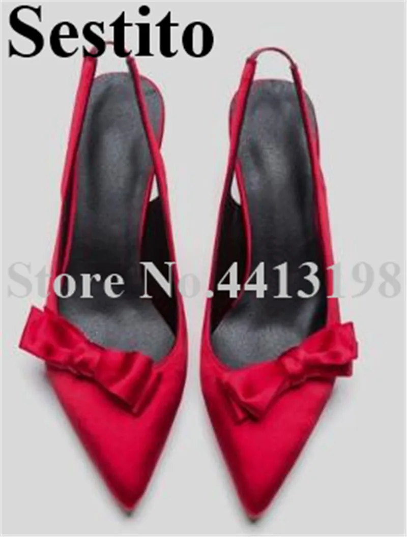 

2019 New Sweet Butterfly-knot Party Solid Pointed Toe Back Strap Elastic Band High Heels Dress Pumps Spring/Autumn Women Shoes