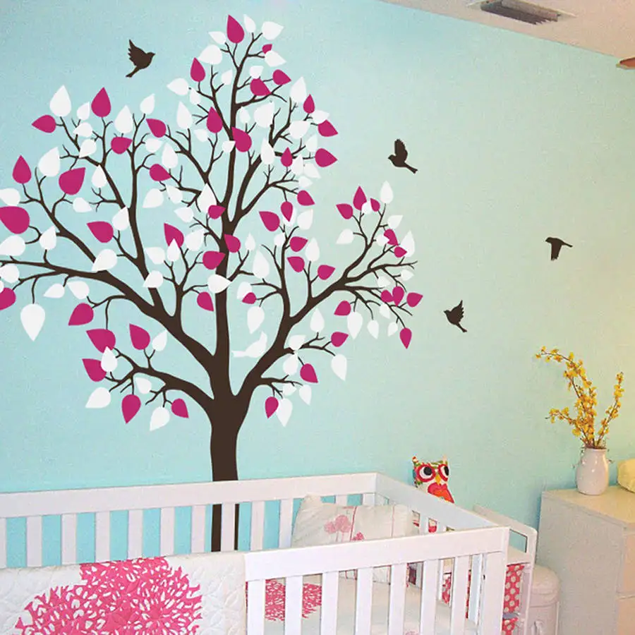 Single Tree With Birds Flying Vinyl Wall Sticker Baby Nursery Single Tree With Birds Flying Vinyl Wall Sticker Baby Nursery Decals Art Murals Removable Diy Bedroom Decor Za196 In Stickers From Home
