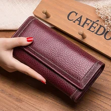 Difenise Luxus Authentischer Rindsleder Frauen Brieftaschen Haspe Nahe Kupplung mode vintage style Solide Lang frauen Geldbörsen durch Geschenk box