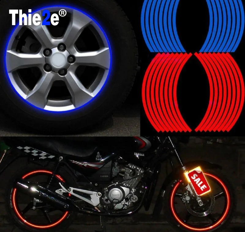 

New! 16 Pcs Strips Wheel Stickers And Decals 14" 17" 18" Reflective Rim Tape Bike Motorcycle Car Tape 2 Colors Car Styling