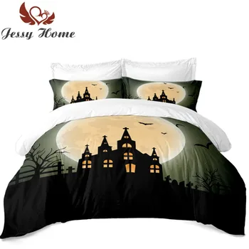 

Halloween Cartoon Gift Bedding Set Queen Size Fairy Castle Duvet Cover Bed Set Bedclothes 3pcs 4pcs US Size with Pillow Case