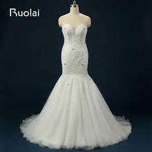 Sexy 2016 Mermaid Wedding Dress Sweep Train Sweetheart Tulle Beads Bridal Gown for Wedding Party Vestido de Novia Largo ASAFN48