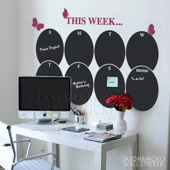 

Home Decoration Wallpaper Chalkboard Weekly Planner butterfly / Calendar Vinyl Decal wall stickers for home decoration