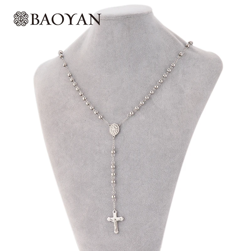

316L Stainless Steel Rosario Necklaces & Pendants For Women Bead Silver Cross Long Women Pendant olar Feminino A5