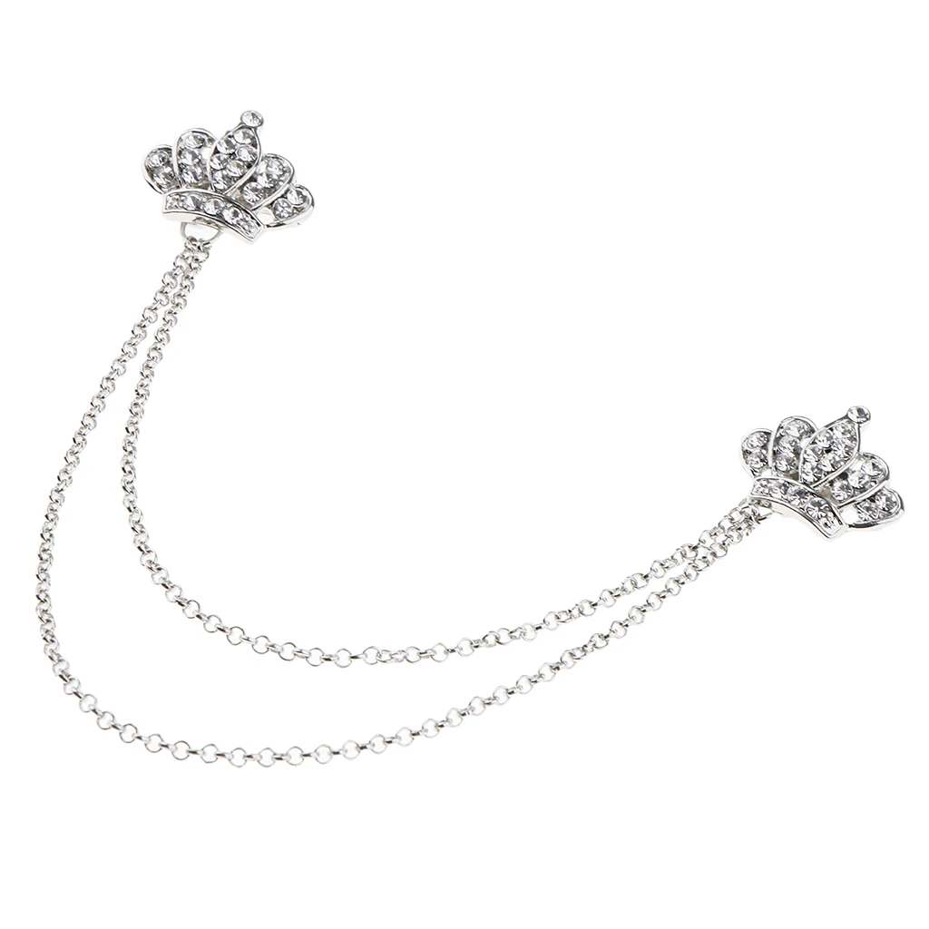 Double Rhinestone Crown Layered Chain Brooch Crystal Brooch Collar Corsage Wedding Party