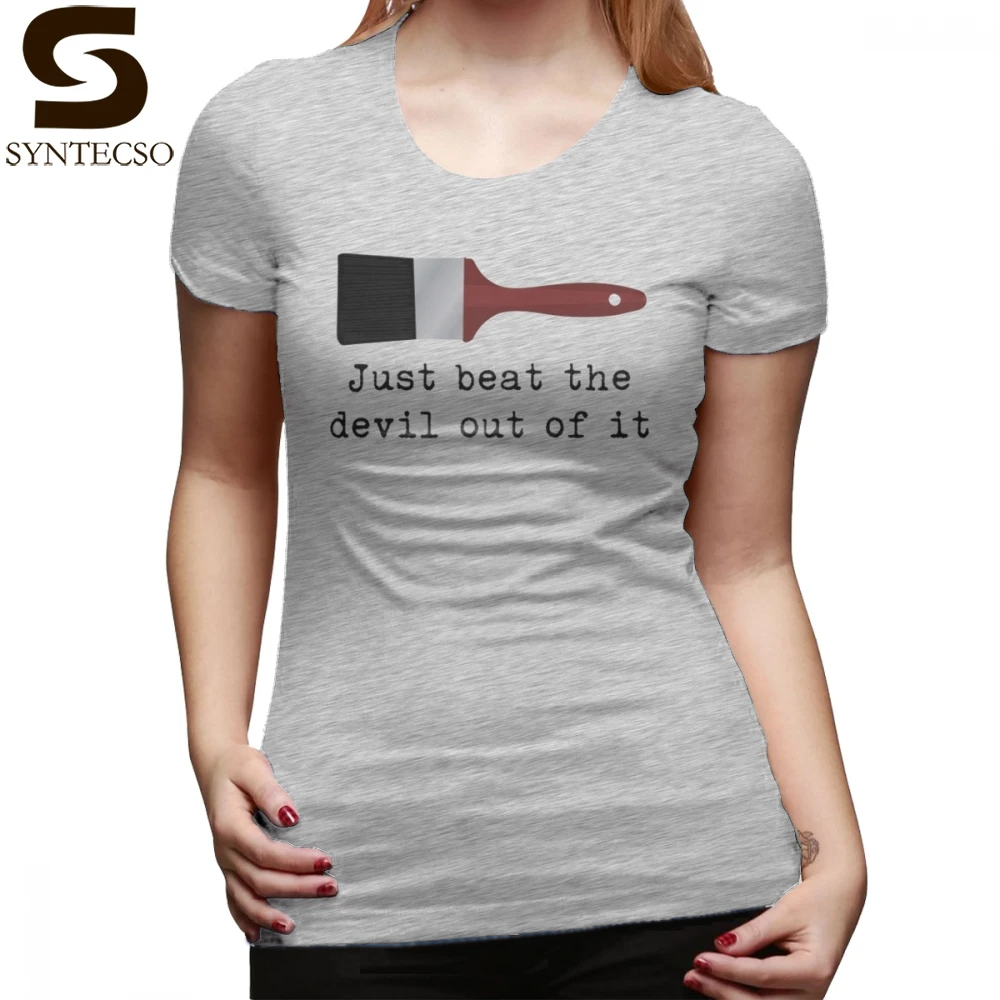 

Little Devil T-Shirt Just Beat The Devil Out Of It Bob Ross Inspired T Shirt Short Sleeve Graphic Women tshirt Ladies Tee Shirt
