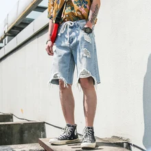 Мужские шорты 19 летние новые пять очков свободные прямые джинсы однотонные джинсовые шорты с дырками индивидуальная повседневная мужская Лучшая