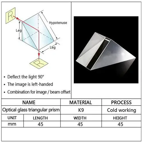 45x45x45 см оптический Стекло призмы равносторонний Треугольники правый угол K9 призмы объектив света спектра физики Medicine