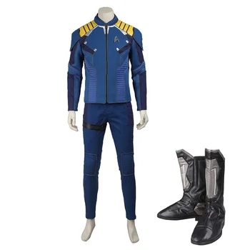 

Startreks Beyond Costume Caption Kirk Spock Cosplay Commander Battle Twill Suit Blue Uniform Men Halloween Carnival Shoes Outfit