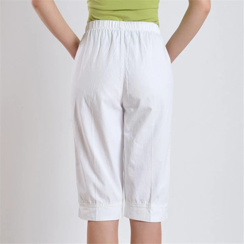 Женские летние брюки размера плюс из 100% хлопка до середины икры женские тонкие