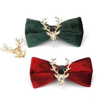 

2019 New Designer Men Luxury Pre-tied Bowtie Velvet Fabric with Metal Deer Leather Bow Ties Butterfly for Wedding Party